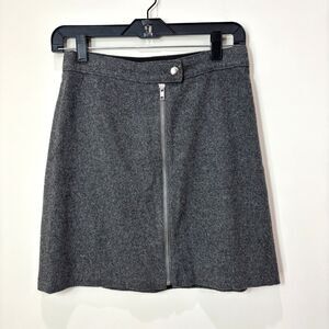 Madewell Wool Mini Skirt Gray Women 0 Full Zip Front Academia Minimalist Chic